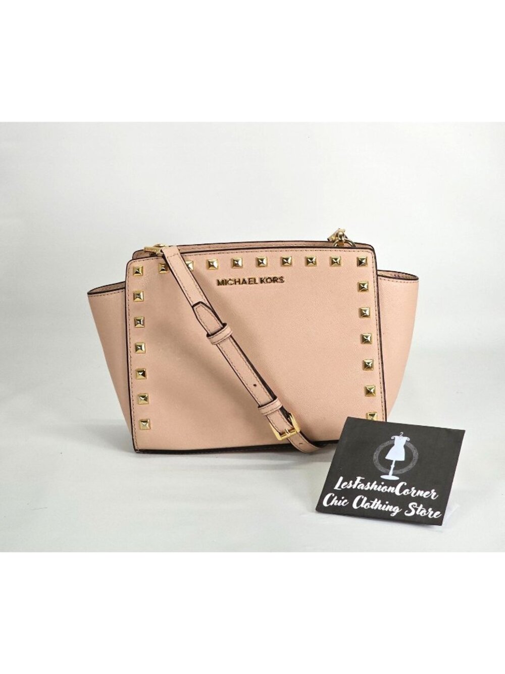 Michael Kors Women's Pale Pink Leather Selma Studded Tote Size Small 1826